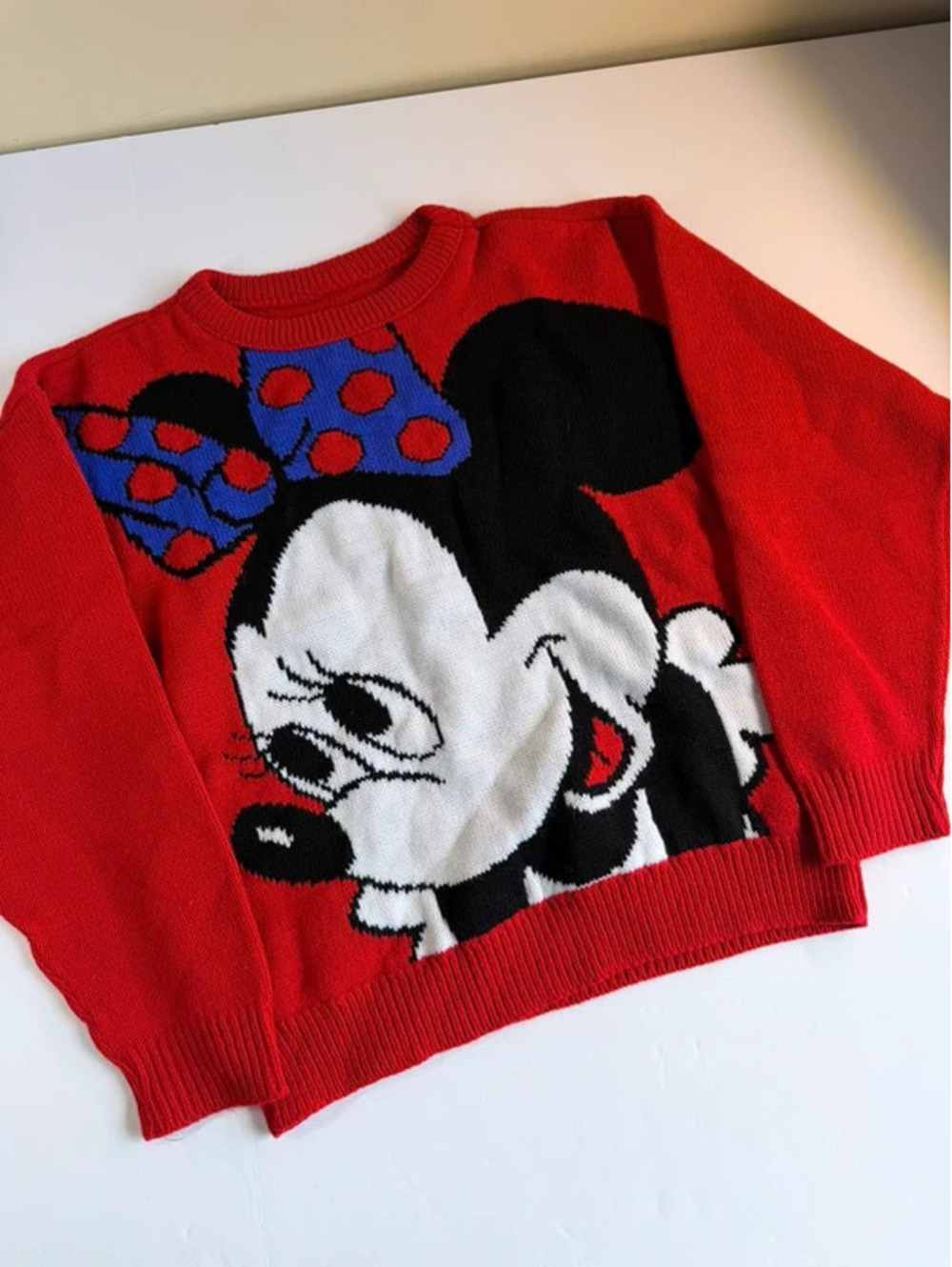 Vintage Minnie Mouse Graphic Knit Sweater Red Youth Size Small